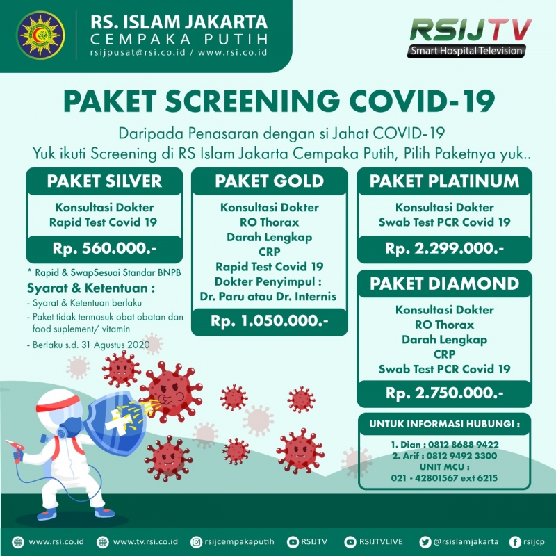RS Islam Jakarta Cempaka Putih aman untuk melakukan Screening COVID-19